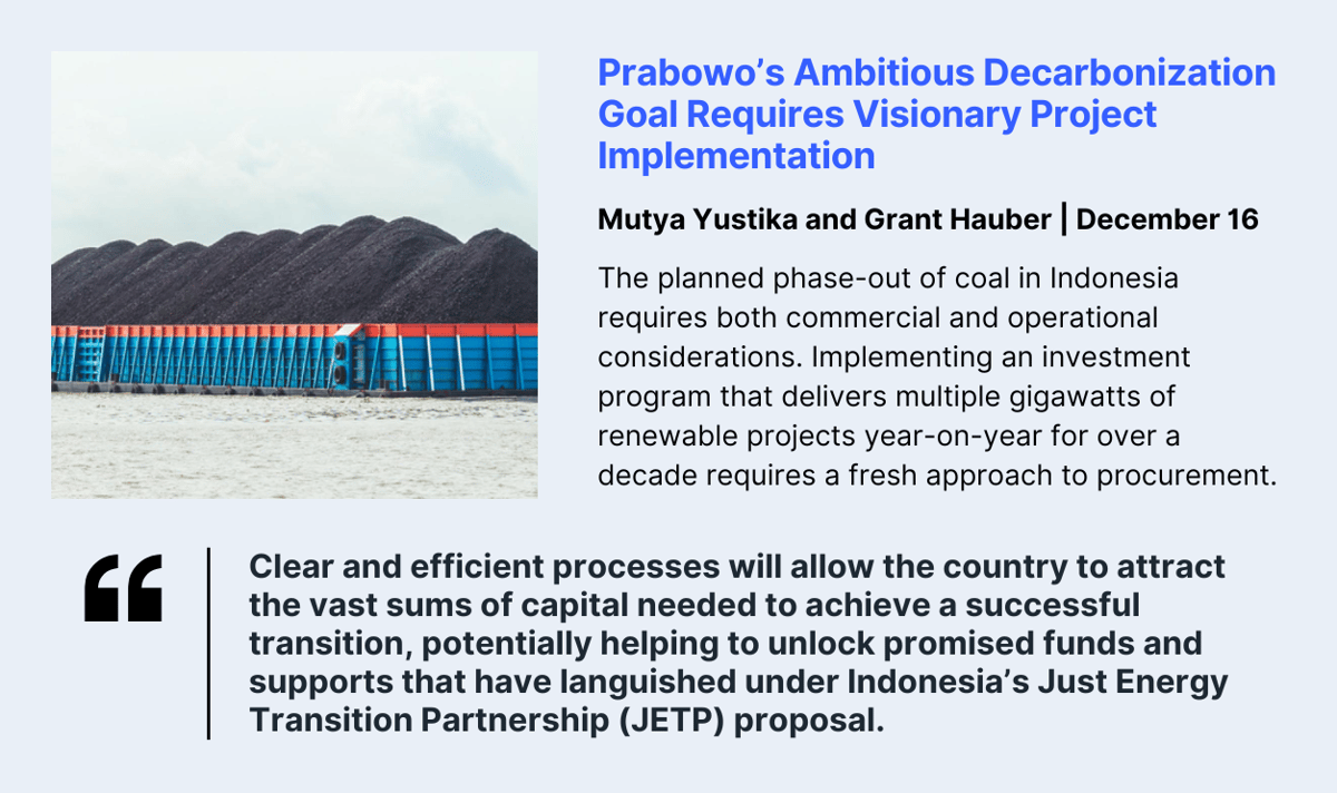  Briefing Note Decarbonization Renewables Energy Investment Trends  Coal Indonesia Asia Prabowo’s ambitious decarbonization goal requires visionary project implementation
