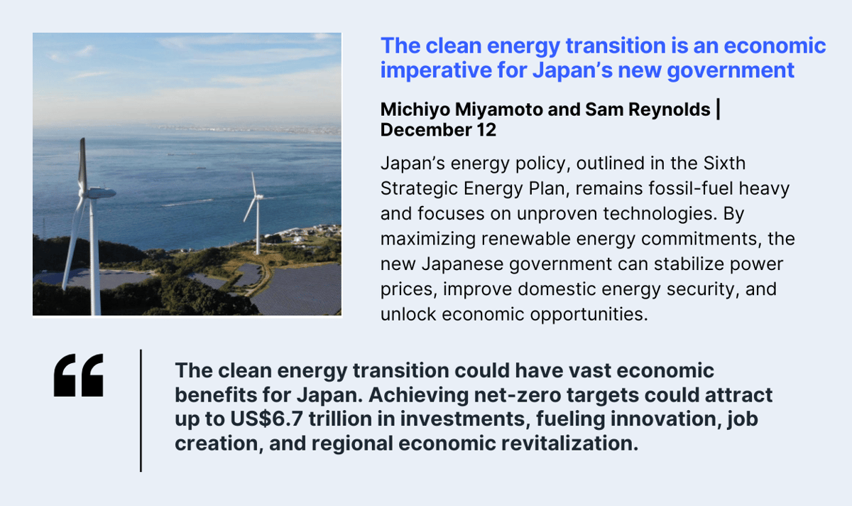 The clean energy transition is an economic imperative for Japan’s new government